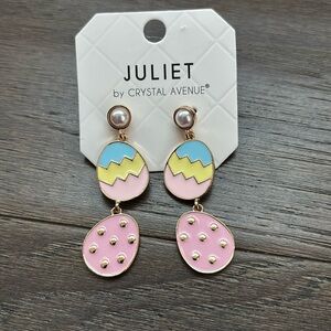 Juliet Easter Egg earrings, pearl like post, double drop colorful eggs